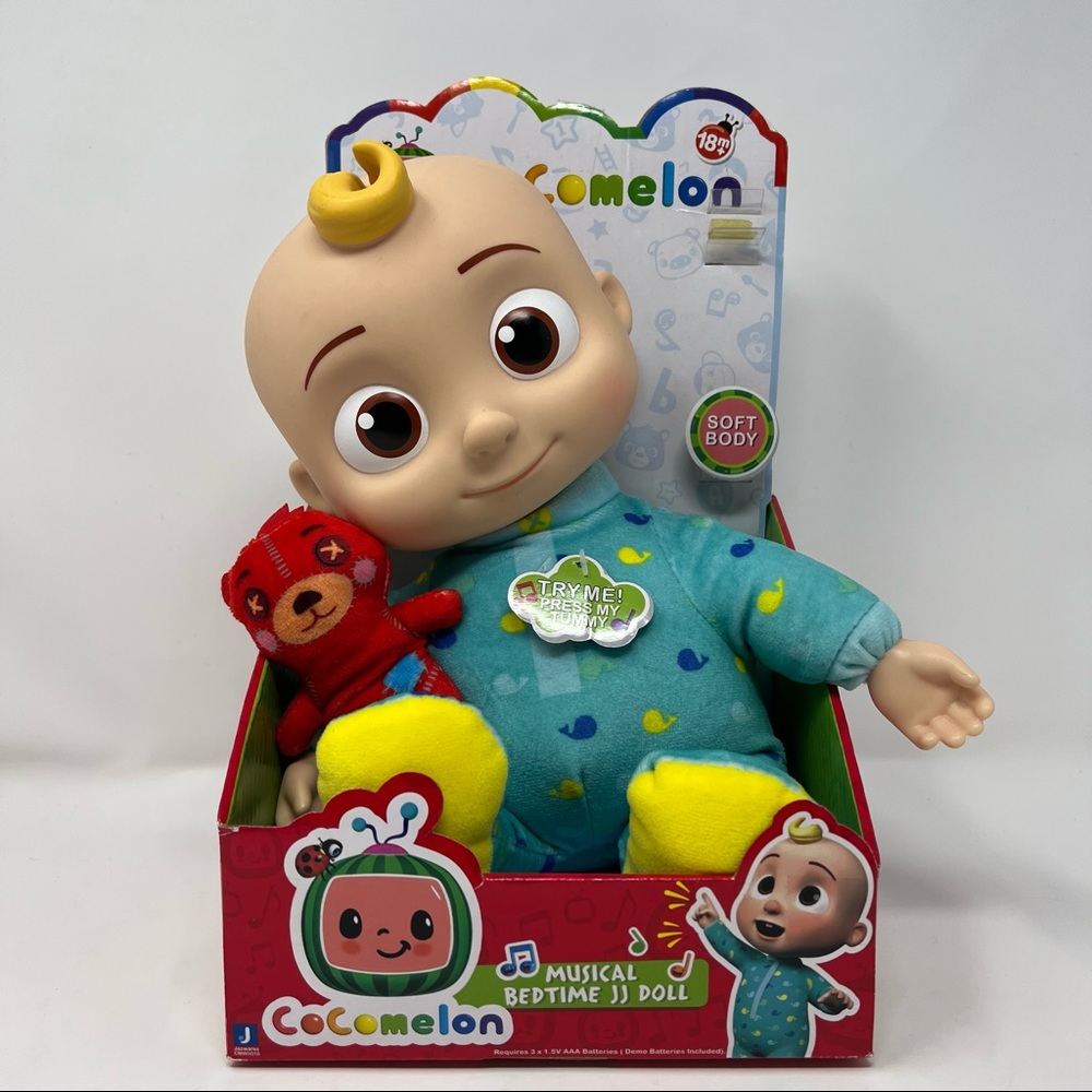 Cocomelon Musical JJ Doll Roto Head Plush Signs Bedtime Song Teddy 10”